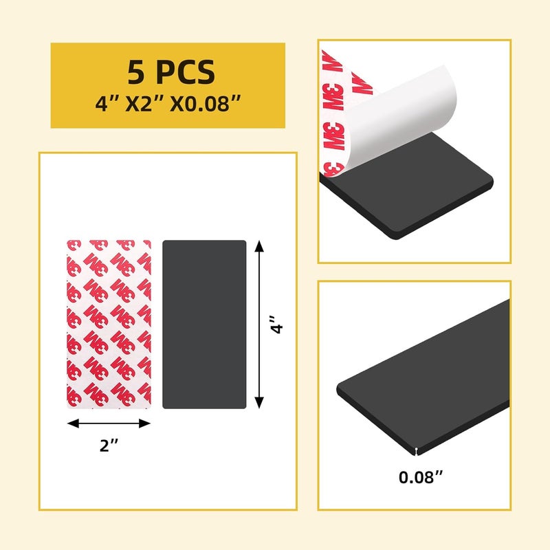 STTMGN Magnetic Tape with 3M Strong Adhesive Backing,2x4" 5PCS,Flexible Self Adhesive Magnets, Flat Sticky Magnet Tape Strips,Available for Craft,DIY Projects,Kitchen,Whiteboard etc - Image 2